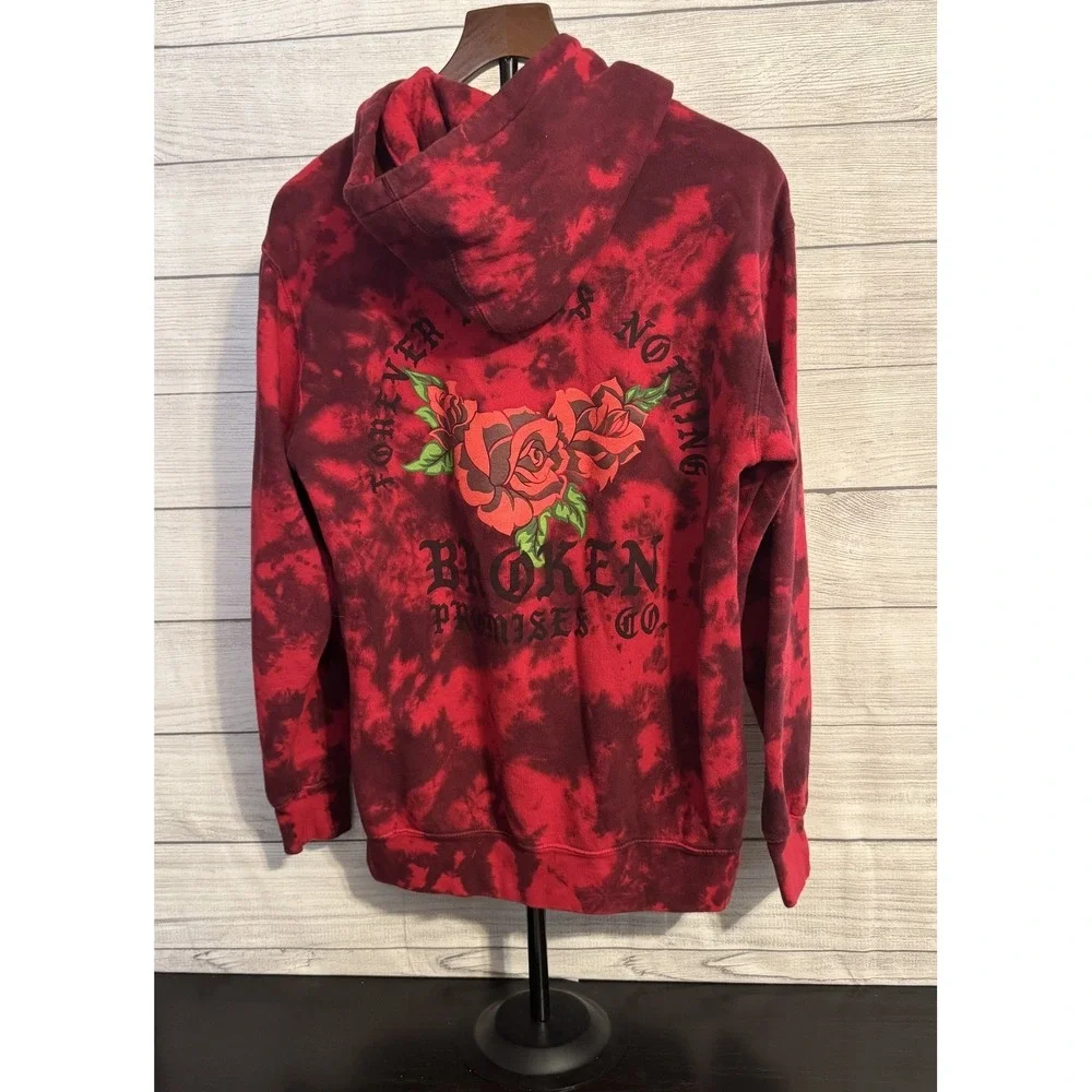 Broken Promises Pullover Hoodie Size M Red Black Tie Dye Rose Graphic